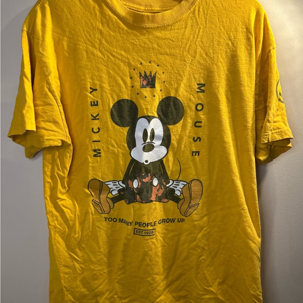 Disney x Neff Mickey Mouse Mustard Yellow Tee “Too many people grow up”